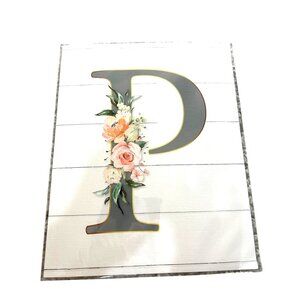 7 Wonders Design Wall Hanging Decor Letter P with Roses Gray/Pink/Melon NWT